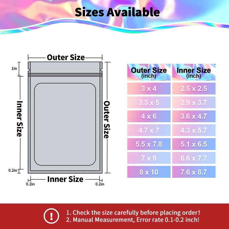 NIKUY 100 Pieces Resealable Smell Proof Bags - 4 x 6 Inches Foil Pouch Bagsï¼Œ Flat Clear Food Storage Bags Plastic Packaging Foil Mylar Bags for Party Favor Food Storage (Holographic Rainbow Color) - Image 2